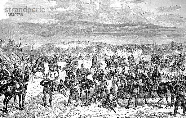 Ankunft der preußischen Garde in den Stellungen vor Paris am 20. September  Deutsch-Französischer Krieg 1870/71  Holzschnitt  Frankreich  Europa