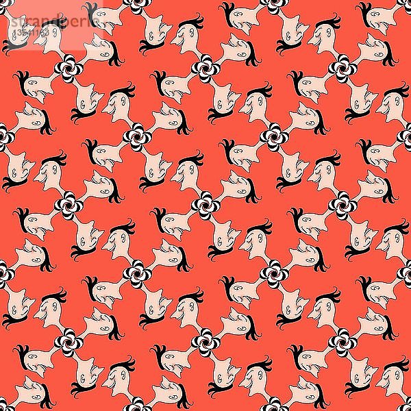 Geschenkpapier  Tapete  nahtlose Muster  vier Männer lachen  Hintergrund rot  Deutschland  Europa