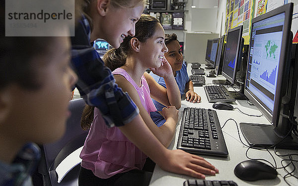 Gymnasiasten benutzen Computer im Klassenzimmer