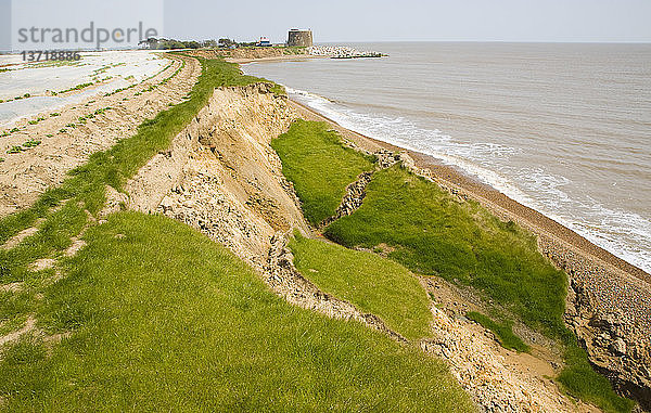 Schnelle Küstenerosion der bröckelnden weichen Klippen bei East Lane  Bawdsey  Suffolk  England