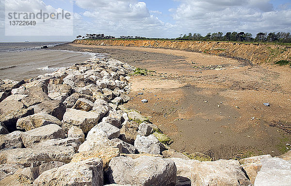 Felsenpanzersperren zum Schutz der Küstenerosion  Bawdsey  Suffolk  England