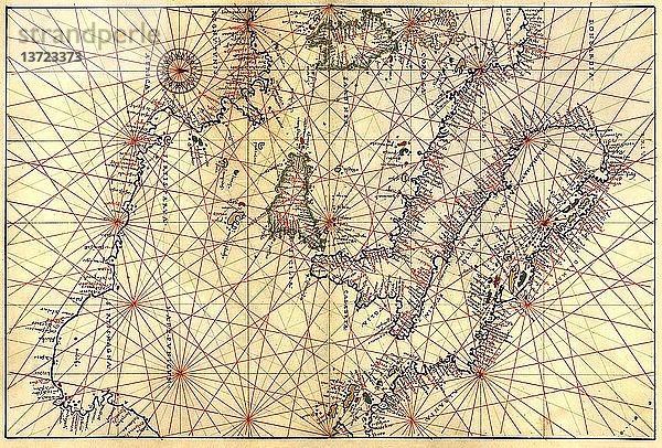 Portolanische Karte von Italien  Sizilien  Nordafrika und dem Mittelmeerraum 1544