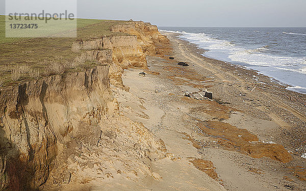 Rasch erodierende Sandklippen  Benacre  Suffolk  England