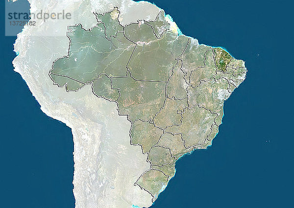 Satellitenbild von Brasilien  das den Bundesstaat Ceara zeigt. Dieses Bild wurde aus Daten zusammengestellt  die von den Satelliten LANDSAT 5 und 7 erfasst wurden.
