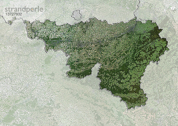 Satellitenbild der Region Wallonien  Belgien. Dieses Bild wurde aus Daten zusammengestellt  die von den Satelliten LANDSAT 5 und 7 erfasst wurden.