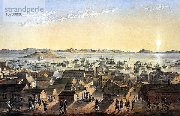 Vogelperspektive des Dorfes San Francisco 1850