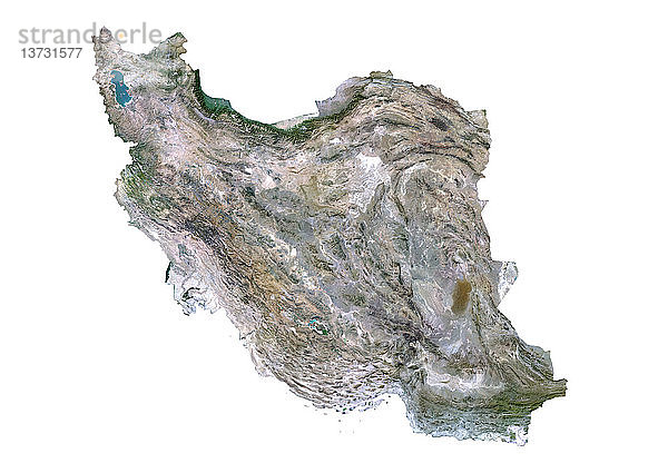Satellitenbild von Iran. Dieses Bild wurde aus Daten des LANDSAT-Satelliten zusammengestellt.