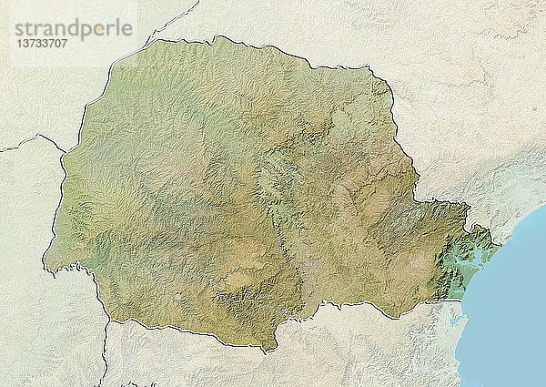 Reliefkarte des Bundesstaates Parana  Brasilien. Dieses Bild wurde aus Daten der Satelliten LANDSAT 5 und 7 in Kombination mit Höhendaten erstellt.