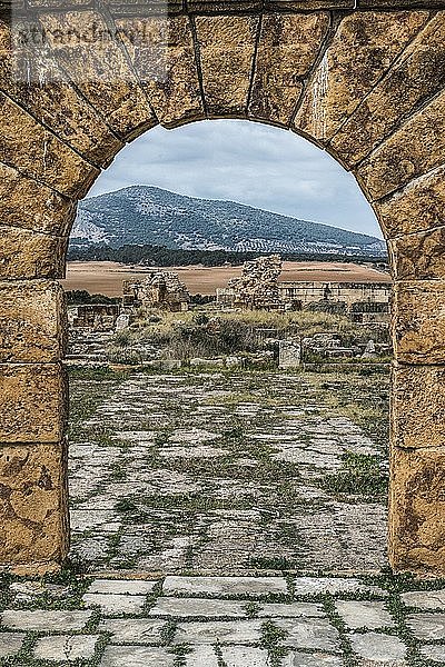 Tor in der römischen Stätte von Thuburbo Majus in der Nähe der Stadt Al Fahs.