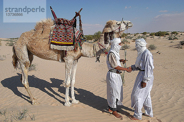 Beduinen treffen sich in der Wüste