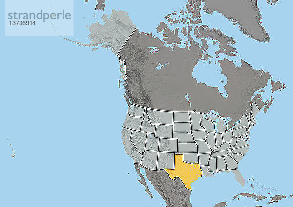 Reliefkarte des Bundesstaates Texas  Vereinigte Staaten. Dieses Bild wurde aus Daten der Satelliten LANDSAT 5 und 7 in Kombination mit Höhendaten erstellt.