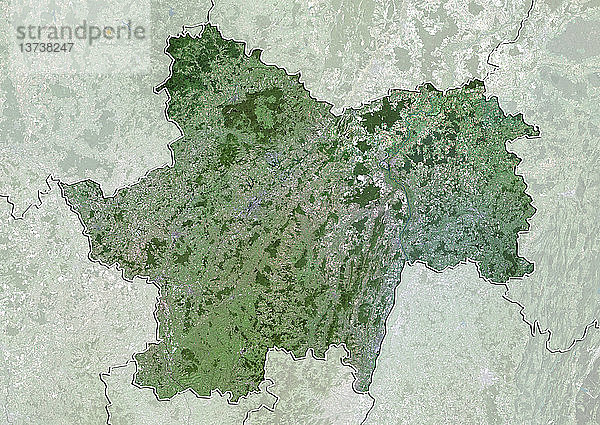 Satellitenbild des Departements Saone-et-Loire  Frankreich. Dieses Bild wurde aus Daten der Satelliten LANDSAT 5 und 7 zusammengestellt.