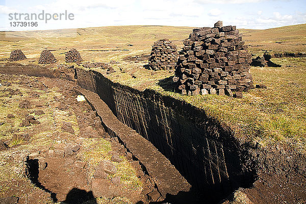 Torfstichgräben in der Nähe von Mid Walls  Mainland  Shetlandinseln  Schottland