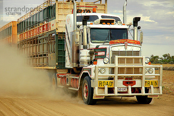 Viehtransporter beim Verlassen der Station  Cravens Peak Station  am Rande der nördlichen Simpson-Wüste  Südwest-Queensland  Australien