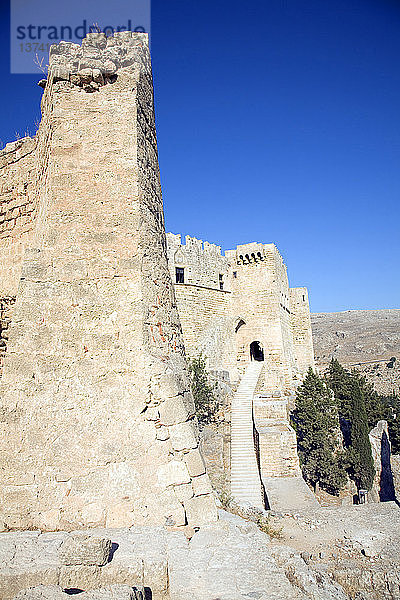 Festungsmauern  Akropolis  Lindos  Rhodos  Griechenland