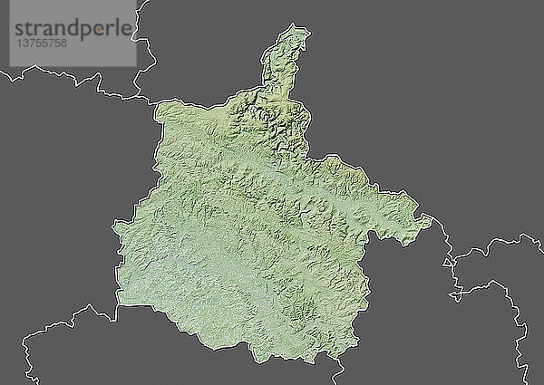 Reliefkarte des Departements Ardennen  Frankreich. Es wird im Norden von Belgien begrenzt. Dieses Bild wurde aus Daten der Satelliten LANDSAT 5 und 7 in Kombination mit Höhendaten erstellt.