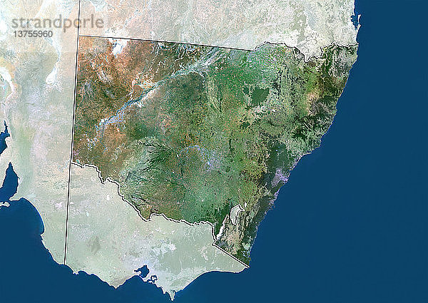 Satellitenbild des Bundesstaates New South Wales  Australien. Dieses Bild wurde aus Daten zusammengestellt  die von den Satelliten LANDSAT 5 und 7 erfasst wurden.