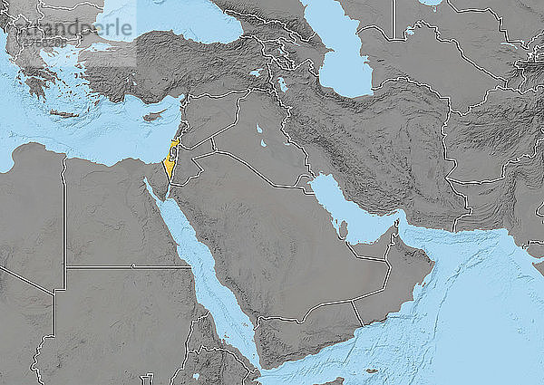 Reliefkarte von Israel im Nahen Osten mit Ländergrenzen. Diese Karte wurde aus Höhendaten erstellt.