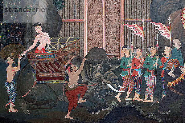 Detail einer Wandmalerei in der Uposatha (Schreinhalle) des Buddhapadipa-Tempels