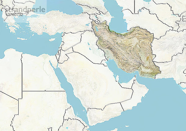 Reliefkarte von Iran im Nahen Osten mit Ländergrenzen. Diese Karte wurde aus Höhendaten erstellt.