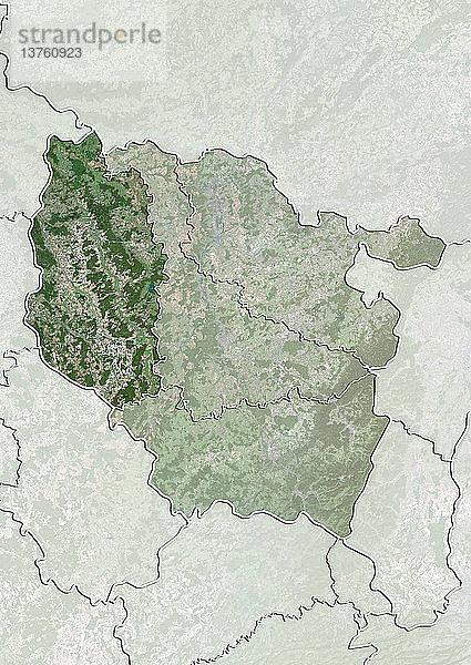 Satellitenbild des Departements Meuse in Lothringen  Frankreich. Es grenzt im Norden an Luxemburg und Belgien. Dieses Bild wurde aus Daten der Satelliten LANDSAT 5 und 7 erstellt.