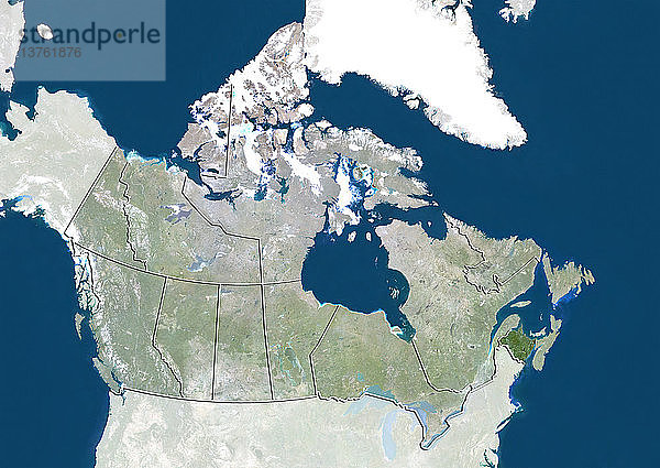 Satellitenbild von Kanada  das die Provinz New Brunswick zeigt. Dieses Bild wurde aus Daten zusammengestellt  die von den Satelliten LANDSAT 5 und 7 erfasst wurden.