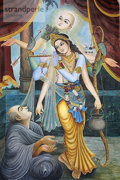 Chaityana Mahaprahbu  ein Vaishnava-Heiliger und Sozialreformer aus dem 15. Jahrhundert. Vaishnava bedeutet Verehrung von Vishnu oder Krishna (Krishna  der Flöte spielt  ist einer der Avatare von Vishnu).