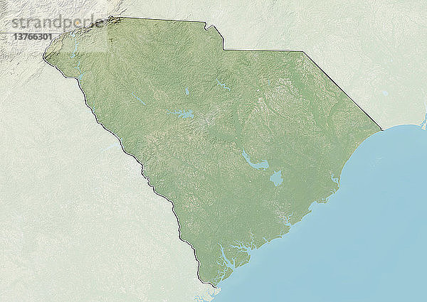 Reliefkarte des Bundesstaates South Carolina  Vereinigte Staaten. Dieses Bild wurde aus Daten der Satelliten LANDSAT 5 und 7 in Kombination mit Höhendaten erstellt.