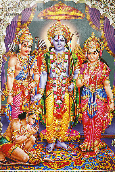 Bild der Hindu-Götter Laksman  Rama  Sita und Hanuman