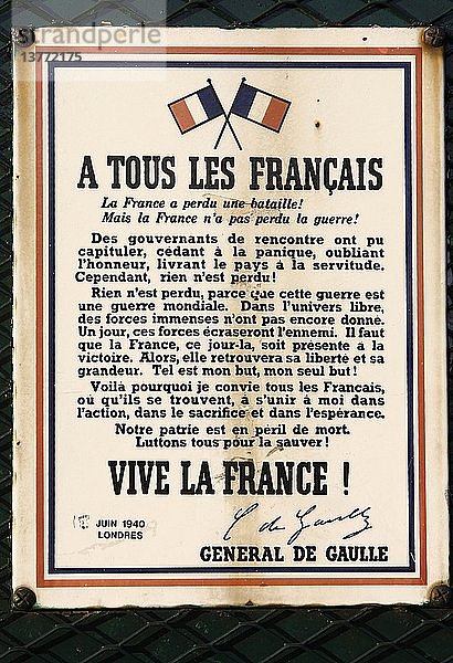 De Gaulle´s Aufruf an die Franzosen vom 18. Juni  Paris  Frankreich.