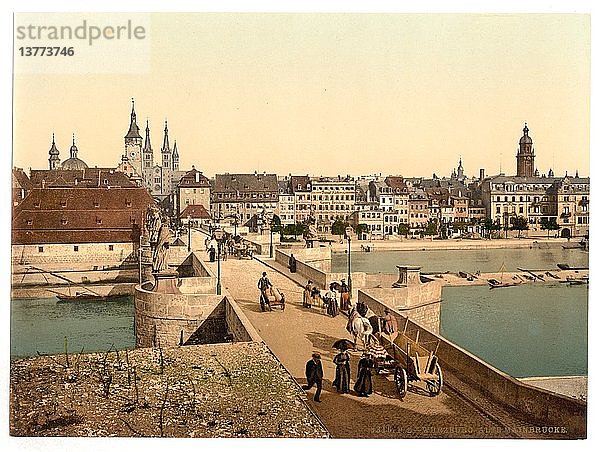 Alte Rheinbrücke (d. h. Alte Mainbrücke) und Stadt  Würzburg  Bayern  Deutschland 1895