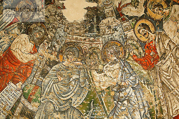 Heilige Jungfrau und Heiliger Johannes Koptisches Kloster  9. Jh. Fresko  Die Verkündigung. Maria ist umgeben von den Propheten Moses  Jesaja  Ezechiel und Daniel.