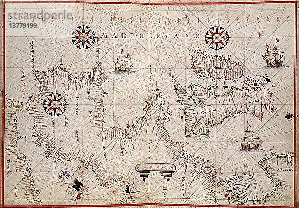 Portolankarte von Spanien  England  Irland und Frankreich 1590
