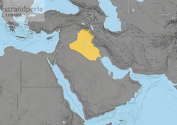 Reliefkarte von Irak im Nahen Osten mit Ländergrenzen. Diese Karte wurde aus Höhendaten verarbeitet.