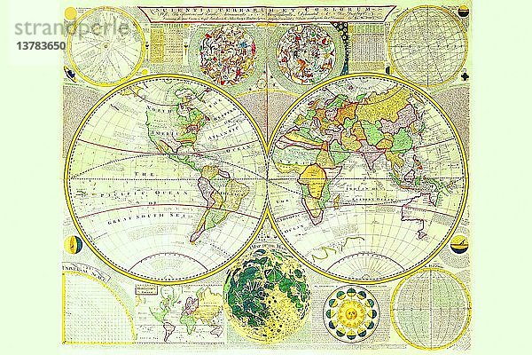 Stereographische Karte der Erde und des Mondes 1780