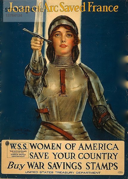 Jeanne d'Arc rettete Frankreich--Frauen von Amerika  rettet euer Land--Kaufen Sie Kriegssparmarken 1918