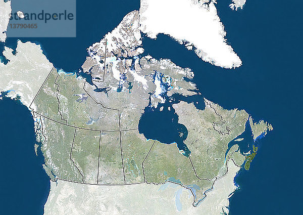 Satellitenbild von Kanada  das die Provinz Nova Scotia zeigt. Dieses Bild wurde aus Daten zusammengestellt  die von den Satelliten LANDSAT 5 und 7 erfasst wurden.