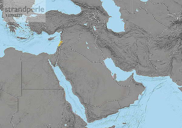 Reliefkarte von Libanon im Nahen Osten mit Ländergrenzen. Diese Karte wurde aus Höhendaten erstellt.