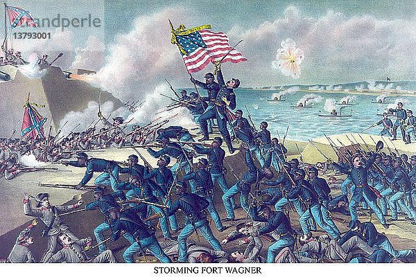 Afrikanisch-amerikanische Einheit  die 54. Massachusetts  stürmt Fort Wagner 1863
