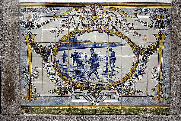 Blaue glasierte Azulejo-Fliesen Bahnhof Caminha  Portugal