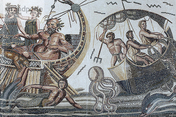 Mosaik mit der Darstellung der Reisen des Odysseus auf dem Flughafen Jerba