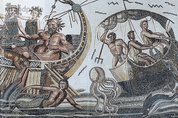 Mosaik mit der Darstellung der Reisen des Odysseus auf dem Flughafen von Jerba  Melila  Tunesien.