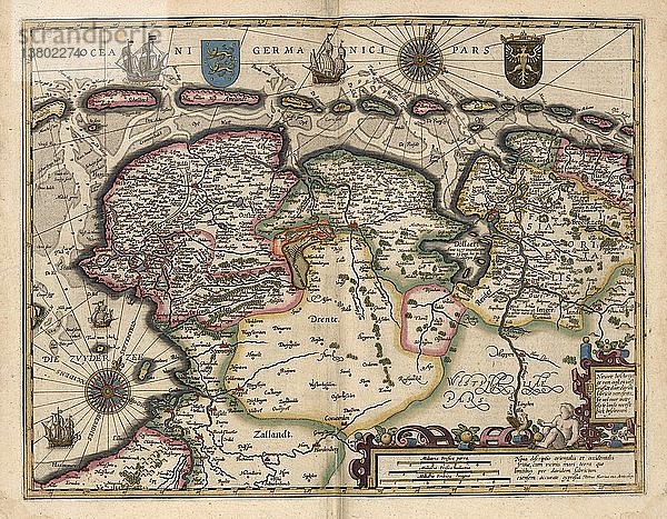 Karte des Gebiets östlich der Zuiderzee in den Niederlanden 1622