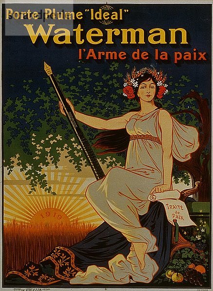 Porte plume ´Ideal´ Waterman l´arme de la paix; Tragen Sie den ´Ideal´ Waterman Stift  die Waffe des Friedens. 1919'