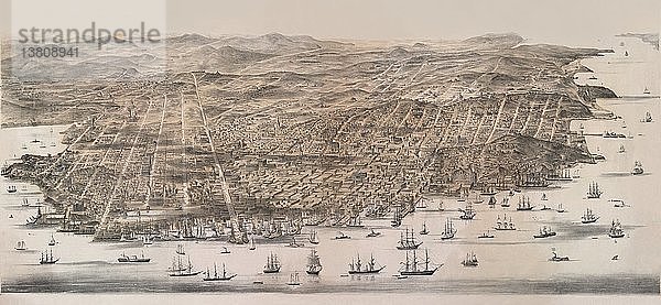 Ansicht von San Francisco aus der Vogelperspektive 1864