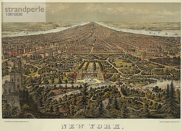 Vogelperspektive auf Manhattan  New York 1873