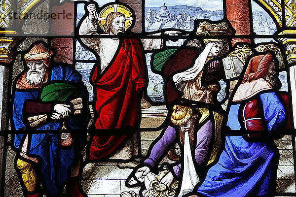 Kirche Saint Aignan. Jesus jagt die Kaufleute aus dem Tempel
