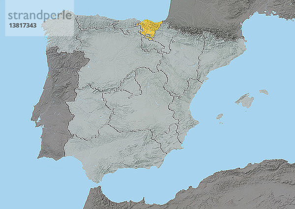 Reliefkarte des Baskenlandes  Spanien. Dieses Bild wurde aus Daten der Satelliten LANDSAT 5 und 7 in Kombination mit Höhendaten erstellt.