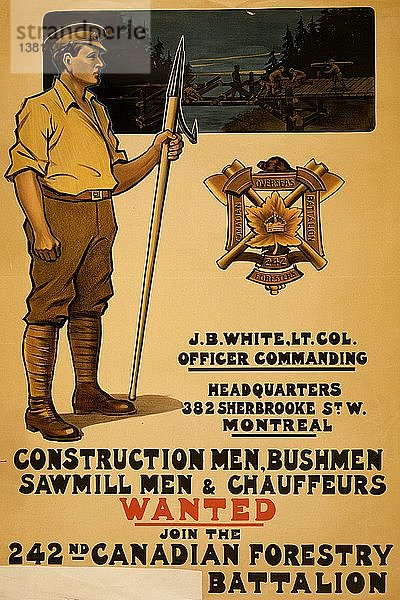 Bauarbeiter  Buschmänner  Sägewerker und Chauffeure gesucht. Werden Sie Mitglied der 242. Canadian Forestry 1915