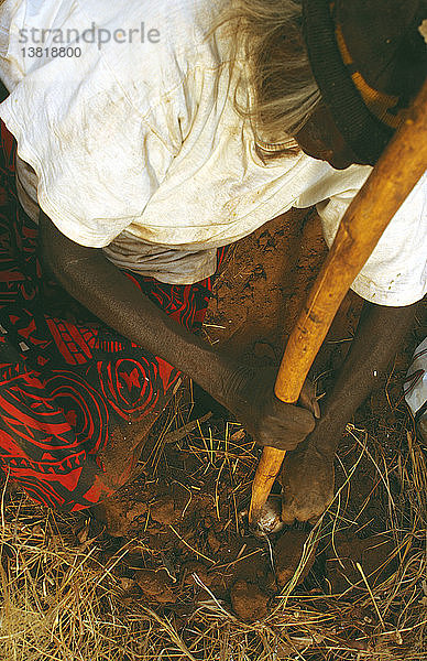 Balgo-Frau bei der Jagd auf Sandfrösche Balwina Aboriginal Lands  südöstliche Kimberley-Region  Westaustralien